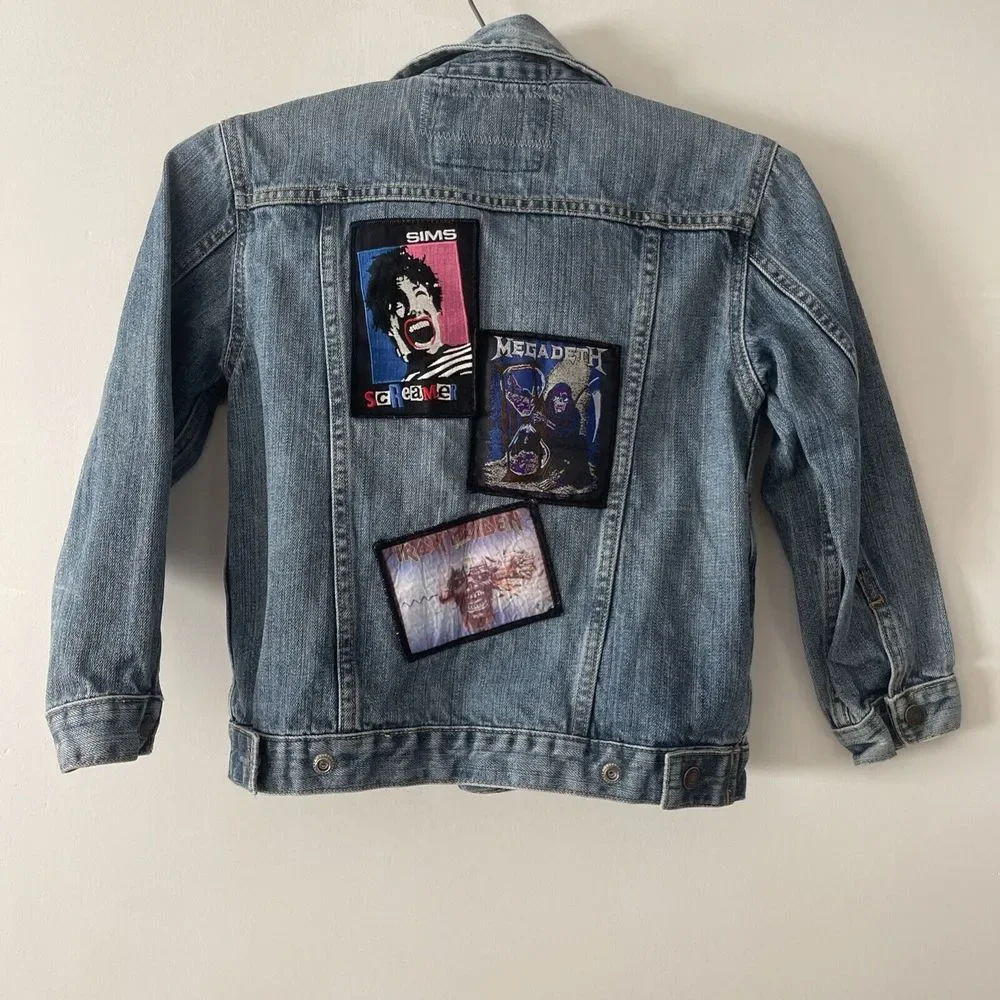 Kids Jacket‎ Denim Trucker Skater Rock N Roll Vintage Patches